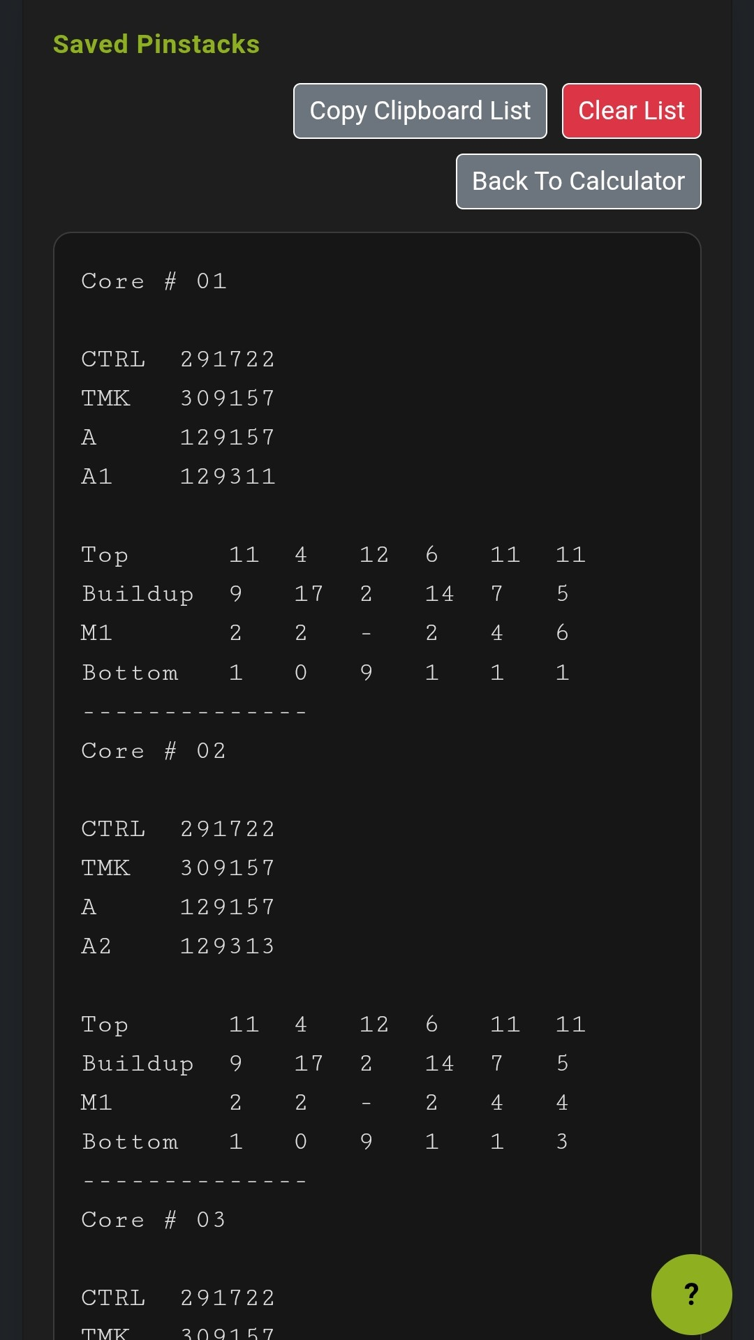 Mobile screenshot of saved pinstacks in the virtual clipboard.